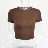 Zingj Fashion Solid Color Short Crop Casual Jacket Elastic Slim Round Collar T Shirt