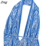Women Vintage Geometric Totem Floral Print Halter Mini Dress Female Chic Summer Backless Lace Up Casual Vestidos