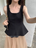 Xixi 2025 Summer New Korean Version Of The Temperament Lotus Leaf Side Simple Sleeveless Vest Women's Top