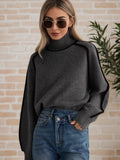 Autumn And Winter Half-High Three-Dimensional Stripe Thin Leisure Loose Knitted Knitted Jersey Languid