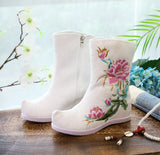 Zingj Boots Six Centimeters High Heel Ankle Boots Spring And Autumn Cloth Boots Women's Ankle Boots Embroidered Shoes Cloth Shoes Hanfu