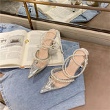 New Fairy Style Transparent Pearl Sandals Pointed Bow Rhinestone