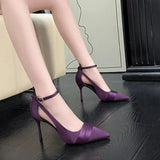2025 Early Autumn New Thin Heel High Heels Temperament Small Tip Finger Thin And Sexy Purple Rhyme Sandals