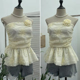 Bud Ponp-Upple Sling Vest With Three-Dimensional Flowers Shoulder-To-Heart Thai Top