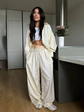 New Lace Spliced Striped Shirt Set Two Sets Of Loose Home Casual Lazy