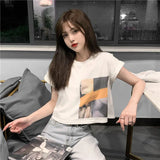 Zingj Celebrity Short-Sleeved T-Shirt Female Jacket Short Style Student Korean Version Loose 2024 Summer New Heart Machine Crop Ins