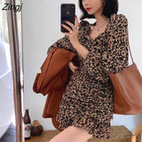 Dresses Women Mini Long Sleeve Slim Dating Ladies Square Collar Autumn French Chic Fashion Student Clothing Vestido