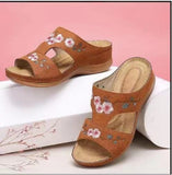 Summer New Women's Shoes Hollow Flowers Embroidered Sandals Slopes And Large-Size Women's
