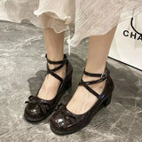 Jane Coarse Heels Spring 2025 New Single-Shoe Women's One-字 Buttoning Square Head French Retro High