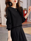 Collar Hollow Lace Texture Top T2025 Spring New Fashion Temperament Knitted Long-Sleeved T-Shirt