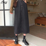 Women Retro Denim Vintage Trendy Korean Daily A-line Simple Design Womens Skirt Chic Popular Stylish Empire Girls