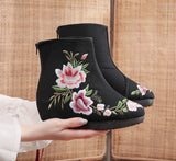 Zingj Boots Embroidered Cloth Boots Women Winter Clip Cotton And Velvet Short Boots With High Slope Heel And High Heel Embroidered