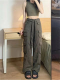 Womens Cargo Pants High Waist Wide Leg Jeans Baggy Casual Fashion Multiple Pockets Mom Hip Hop Street Style