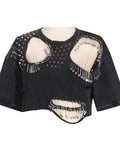 Zingj Fashion Wind Top 2024 New Fashion Round Collar Hole Pin Design Sense Short T-Shirt