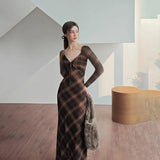Zingj Summer New Fashion Retro Plaid Pure Desire Socialite Temperament Slim Condole Belt Dress