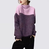 Autumn And Winter New Lazy Wind High-Neck Long Sleeves Colliding Splicing Knitted Shirt Retro Loose Jacket Warm