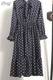 Chiffon Shirt Dresses Long Sleeve Polka Dot Office Vintage Dress 2023 Women Summer Casual Midi Floral Dress