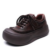 Layer Of Cowhick Retro Thick-Sed Loose Cake Shoes Women 2025 Spring New Casual Big Shoes Leather Single