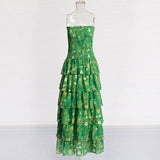 French Elegant Bosom Dress 2025 Summer New Design Printing Waist Lotus Leaf Side Dress Dress
