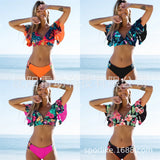 2025 New Sexy Brazilian Bikini Wrinkle Split Body Swimsuit Women Print Lotus