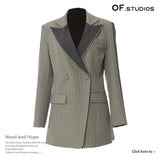 New Heavy Industry Splicing Colliding Color Double-Layer Neck-Rise Thin Suit Jacket Top