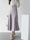 Satin Skirts For Women High Waisted 2022 A-Line Elegant Summer Midi Skirt New Korean Style