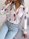 Wind Shooting 2025 Spring And Summer Temperament Feather Lantern Sleeve Collar Shirt Women's