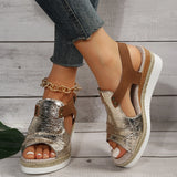 Fish Mouth Slope Heel Sandals Large-Size Folded Belt Buckle Bottom Hemp Rope Soles Women's Sandals In The Summer Of