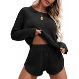 Knit Pajamas Suit Long Sleeved Top And Shorts With Casual Suit Home Clothes Sportswear Women's