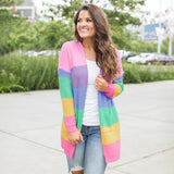 Autumn And Winter Sweater Women Loose Color Bump Striped Knitted Cardigan Long