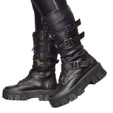 Women's Leather Boots In Autumn With The British Belt Buckle Punk Style Handsome Long Barrel Knight