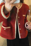 Winter Red Lambhair Jacket Coat Women Faux Fur Integrated Jackets Womens Outerwear Korean Ladies Coats 2023 Manteau