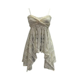 Lace Tling Folded Sling Vest Irregular Skirt Shaved Thin Holiday Wind Sleeveless Top