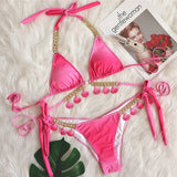 Zingj New Sexy Strap Gradient Print Women's Split Swimsuit Luxury Crystal Diamond Bikini Shell