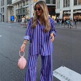 Women's Summer New Striped Loose Shirt Straight Trousers