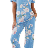 Summer And Autumn Thin Round Collar Women's Home Clothing Short Sleeve Cropants Split Pajamas