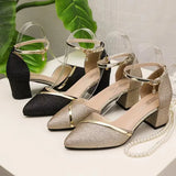 The Spring Of 2025, The Clasp-Butled Sandals Women's Korean Version Of The Coarse Heel High Heel High-Heeled Shoes In The Daily Female Design