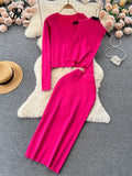 Winter Fashion Knitted Suits Women Slim Knit Vest+Elastic Long Skirt+Warm Cardigans 2025 OL Sweater Three Pieces Sets 211-1-Outfit