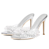 Silver Crystal Pendant Hand-Slender High Heel Banquet Large Size Women Sandals