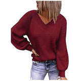 Zingj And Winter New Large Size Loose Sweater V-Neck Pure Color Pullover Sweater Female-Outfit