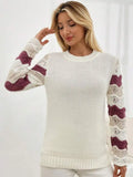 And Winter New Sweater Women's Knitted Stripes Hit The Hollow Sleeve Round Collar