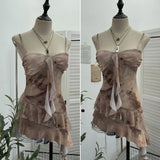 Shooting 2025 Spring And Summer New With Chest Cushions Dyed Mesh Sling Sling Vest Irregular Lotus Leaf Side Top