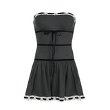 Off Shoulder Ribbon Trim Lace Up Slim Mini DressOutfit