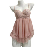 Sexy Lace Embroidered Pajamas Women Summer Small Breast With Steel Ring Pure Lust Wind Mesh Sling Sling Aja Skirt