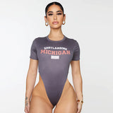 Zingj Spring New Women's Wear Color Print Letter Round Collar Sexy Slim Onesie