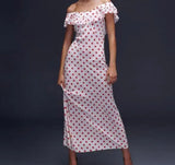 Red Polka Dot Off Shoulder Maxi Dress-Outfit