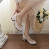Zingj Satin Bow Mary Jane Shoes Spring Ballet With Retro Lolita Thick Heel Cheongsam With Skirt Single