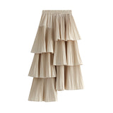And Winter Korean Version Asymmetrical Folded Cake Dress Girl With Long Lotus Leaves Side Irregular Skirt