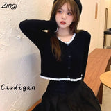Cardigan Women Chic Vintage Fall Slim College Girls Cropped Knitwear All-match Ulzzang Simple Stylish Female Sweater