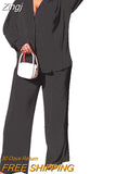 Women's Set Long Sleeve Shirt Tops and Wide Leg Pants Elegant Tracksuit Two Piece Set Sweatsuit Fitness Outfits